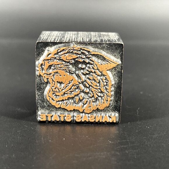 Vintage Wood Block Kansas State Wildcats Mascot Head Print Stamp KSU - Picture 1 of 10